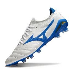 Botas de fútbol Mizuno Morelia Neo IV Elite FG blancas y azules