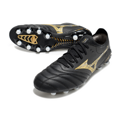 Botas de fútbol Mizuno Morelia Neo IV Elite FG negras y doradas