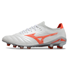 Chuteira Campo Mizuno Morelia Neo IV Pro FG Branco e Laranja