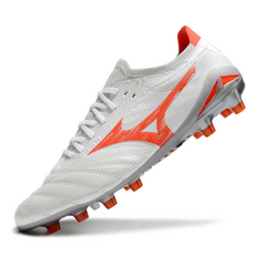 Chuteira Campo Mizuno Morelia Neo IV Pro FG Branco e Laranja