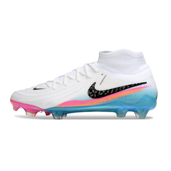 Chuteira Campo Nike Phantom Luna 2 Elite FG Branca, Azul Claro e Rosa