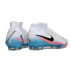 Chuteira Campo Nike Phantom Luna 2 Elite FG Branca, Azul Claro e Rosa