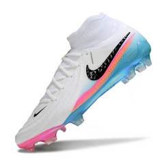 Chuteira Campo Nike Phantom Luna 2 Elite FG Branca, Azul Claro e Rosa
