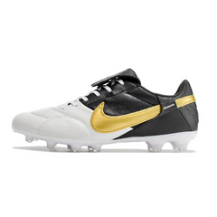 Chuteira Campo Nike Premier 3 FG Branca, Preta e Dourada