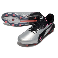 Chuteira Campo Puma King Ultimate FG Cinza, Preta e Rosa