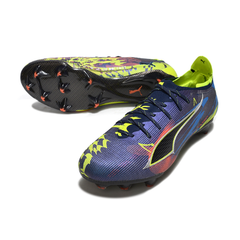 Chuteira Campo Puma Ultra 5 Carbon FG Azul e Verde Fluorescente