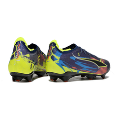 Chuteira Campo Puma Ultra 5 Carbon FG Azul e Verde Fluorescente