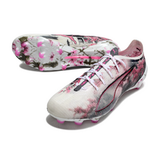 Chuteira Campo Puma Ultra 5 Carbon FG Branca e Rosa
