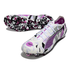 Chuteira Campo Puma Ultra 5 Carbon FG Branca, Roxa e Preta
