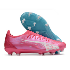 Chuteira Campo Puma Ultra Ultimate FG Azul e Rosa - VENI Futebol