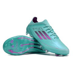 Chuteira Infantil Campo Adidas F50 Elite FG Azul Claro e Roxa - VENI Futebol