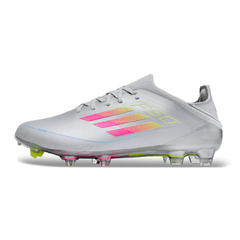 Chuteira Infantil Campo Adidas F50 Elite FG Branca, Rosa e Amarela