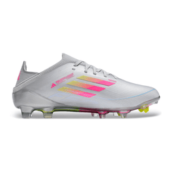 Chuteira Infantil Campo Adidas F50 Elite FG Branca, Rosa e Amarela - VENI Futebol