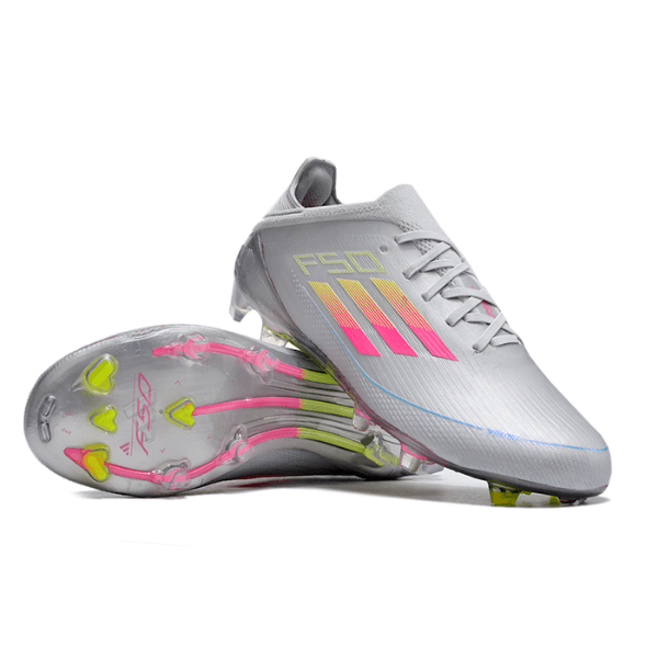 Chuteira Infantil Campo Adidas F50 Elite FG Branca Rosa e Amarela VENI Futebol