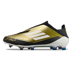 Chuteira Infantil Campo Adidas F50 Elite Sem Cadarço FG Messi Triunfo Dourado Pack