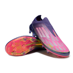 Botas de fútbol Adidas F50 Elite Laceless FG para niños, color morado, laminado y Yamal Pack