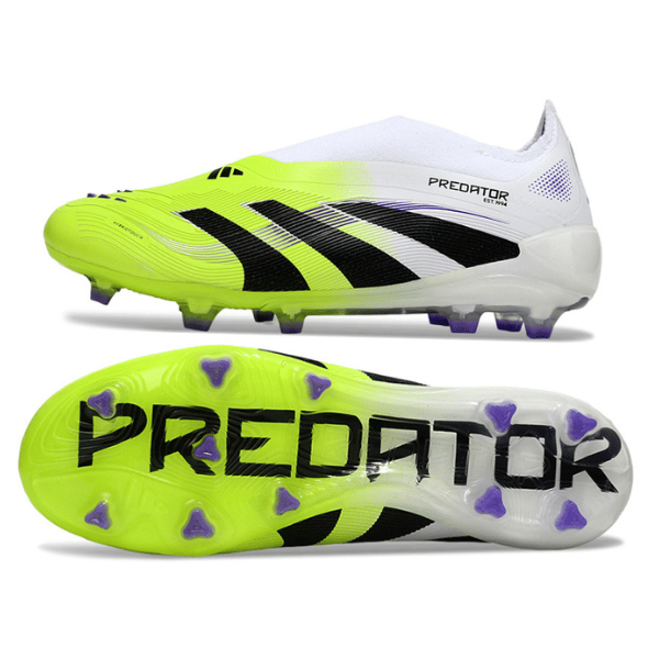 Chuteira Campo FG Adidas Predator 25 Elite Sem Cadarço Branca e Verde Infantil