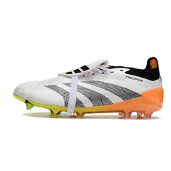 Chuteira Infantil Campo Adidas Predator 30 Elite Com Lingua FG Branca, Preta e Laranja