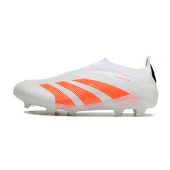 Chuteira Infantil Campo Adidas Predator 30 Elite Sem Cadarço FG Branca e Laranja