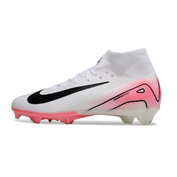 Chuteira Campo FG Nike Air Zoom Mercurial Superfly 10 Elite Branca e Rosa Infantil