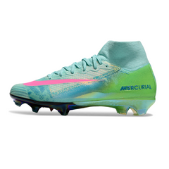 Chuteira Infantil Campo Nike Air Zoom Mercurial Superfly 10 Elite FG Azul, Verde e Rosa