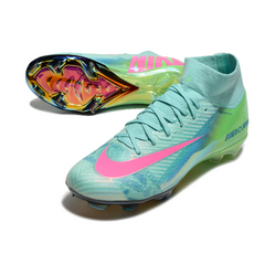 Chuteira Infantil Campo Nike Air Zoom Mercurial Superfly 10 Elite FG Azul, Verde e Rosa