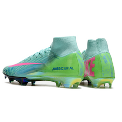 Chuteira Infantil Campo Nike Air Zoom Mercurial Superfly 10 Elite FG Azul, Verde e Rosa