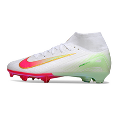 Chuteira Infantil Campo Nike Air Zoom Mercurial Superfly 10 Elite FG Branca, Rosa e Verde