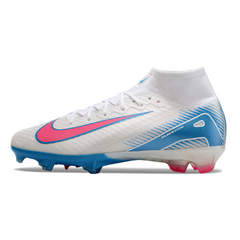 Chuteira Infantil Campo Nike Air Zoom Mercurial Superfly 10 Elite FG Branca, Azul e Rosa