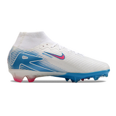 Chuteira Infantil Campo Nike Air Zoom Mercurial Superfly 10 Elite FG Branca, Azul e Rosa