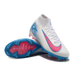 Chuteira Infantil Campo Nike Air Zoom Mercurial Superfly 10 Elite FG Branca, Azul e Rosa