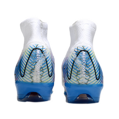 Chuteira Campo FG Nike Air Zoom Mercurial Superfly 10 Elite Branca e Azul Infantil
