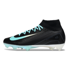 Chuteira Infantil Campo Nike Air Zoom Mercurial Superfly 10 Elite FG Preta, Branca e Azul Claro