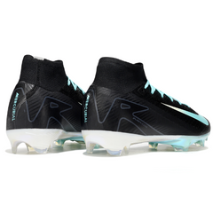 Chuteira Infantil Campo Nike Air Zoom Mercurial Superfly 10 Elite FG Preta, Branca e Azul Claro