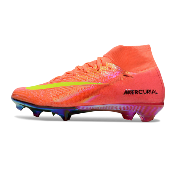 Chuteira Campo FG Nike Air Zoom Mercurial Superfly 10 Elite Rosa e Amarela Infantil