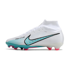 Chuteira Infantil Campo Nike Zoom Mercurial Superfly 9 Elite FG Branca, Azul e Rosa