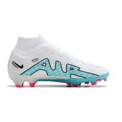 Chuteira Infantil Campo Nike Zoom Mercurial Superfly 9 Elite FG Branca, Azul e Rosa - VENI Futebol