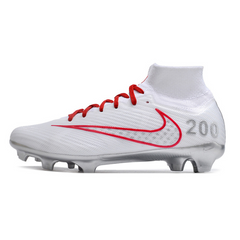 Chuteira Infantil Campo Nike Zoom Mercurial Superfly 9 Elite FG Branca, Vermelha e Prata