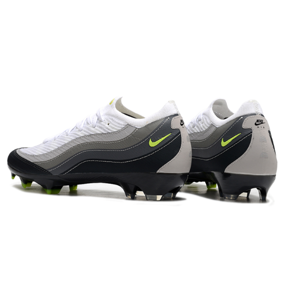 Chuteira Infantil Campo Nike Air Zoom Mercurial Vapor 16 Elite FG Air Max Plus 95 Branca e Cinza Pack