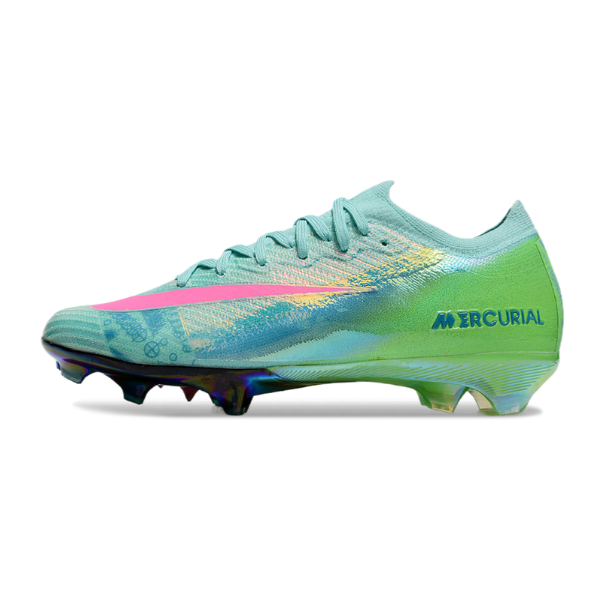 Chuteira Campo FG Nike Air Zoom Mercurial Vapor 16 Elite Infantil Azul, Verde e Rosa