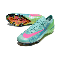 Chuteira Infantil Campo Nike Air Zoom Mercurial Vapor 16 Elite FG Azul, Verde e Rosa