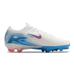 Chuteira Infantil Campo Nike Air Zoom Mercurial Vapor 16 Elite FG Branca, Azul e Rosa - VENI Futebol