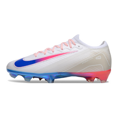 Chuteira Infantil Campo Nike Air Zoom Mercurial Vapor 16 Elite FG Branca, Azul e Laranja