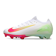 Chuteira Infantil Campo Nike Air Zoom Mercurial Vapor 16 Elite FG Branca, Rosa e Verde
