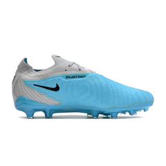 Chuteira Infantil Campo Nike Phantom GX Elite FG Branca e Azul Claro - VENI Futebol