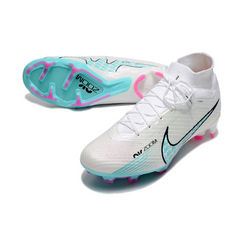 Chuteira Infantil Campo Nike Zoom Mercurial Superfly 9 Elite FG Branca, Azul Claro e Rosa - VENI Futebol