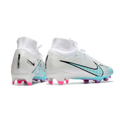 Chuteira Infantil Campo Nike Zoom Mercurial Superfly 9 Elite FG Branca, Azul Claro e Rosa - VENI Futebol