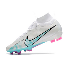 Chuteira Infantil Campo Nike Zoom Mercurial Superfly 9 Elite FG Branca, Azul Claro e Rosa - VENI Futebol