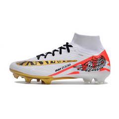 Chuteira Infantil Campo Nike Zoom Mercurial Superfly 9 Elite FG Branca, Vermelha e Dourada - VENI Futebol