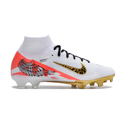 Chuteira Infantil Campo Nike Zoom Mercurial Superfly 9 Elite FG Branca, Vermelha e Dourada - VENI Futebol